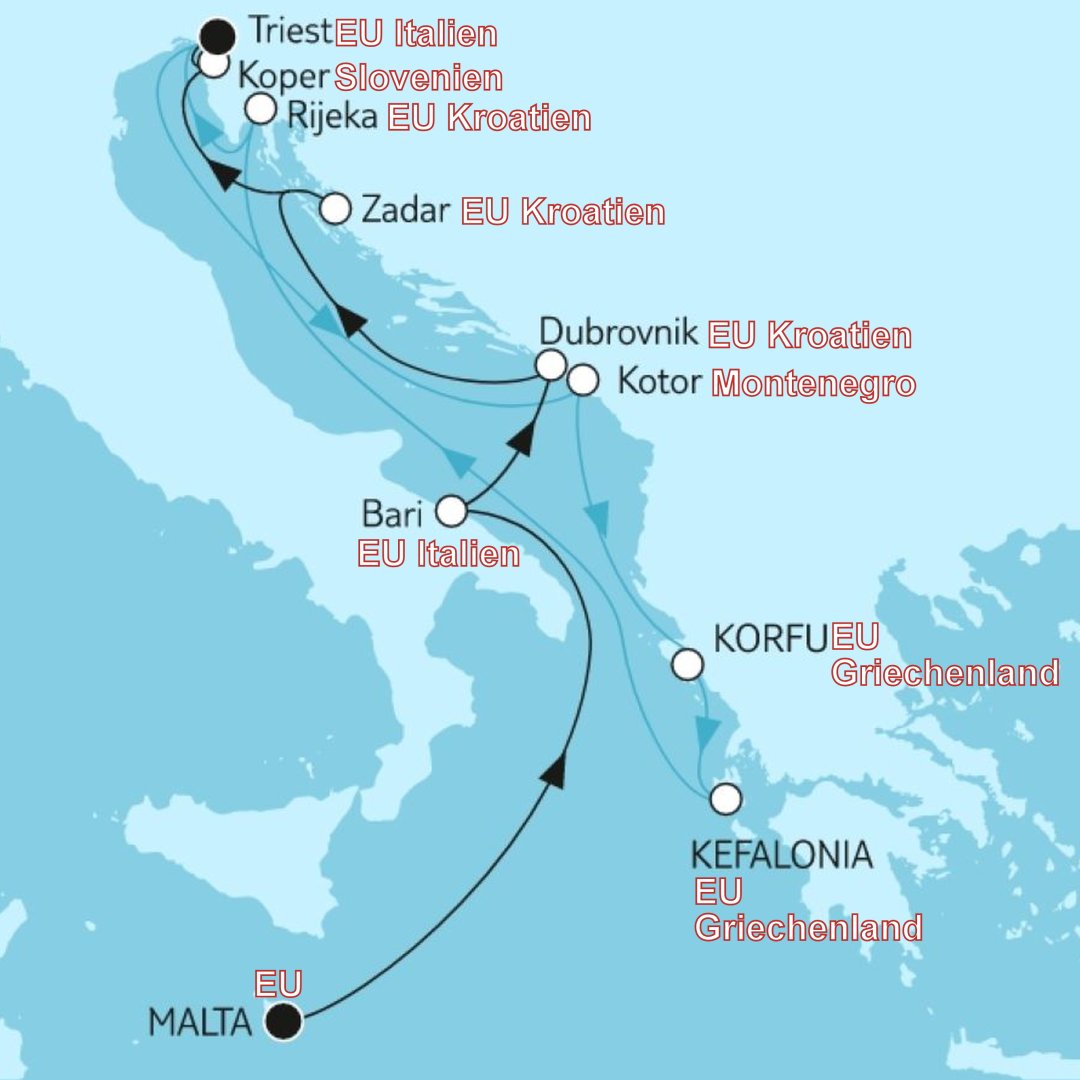Unsere Tour 2023 ab Malta, endete in Triest